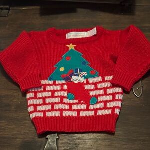 Vintage 2T The eagle”s eye Red Christmas Sweater with Tree and Stocking Design